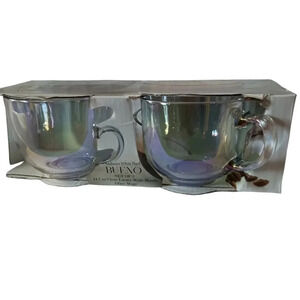 Bueno set of 2 14.7oz laster wide mouth glass mugs white pearl color